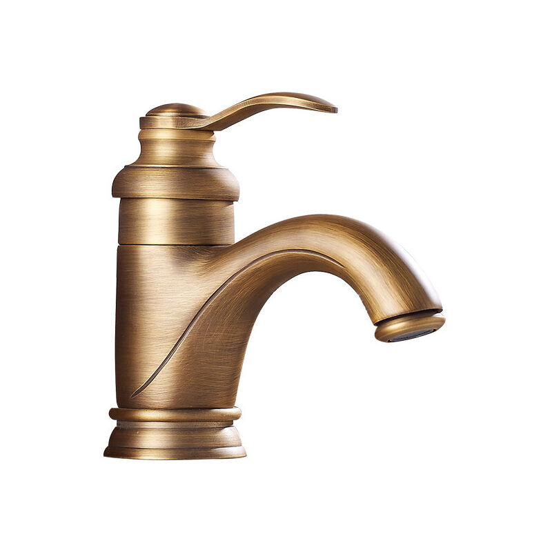 foto del prodotto gotrays rubinetto in ottone antico per lavabo da bagno, rubinetto per acqua calda e fredda, miscelatore per lavabo da appoggio, corto