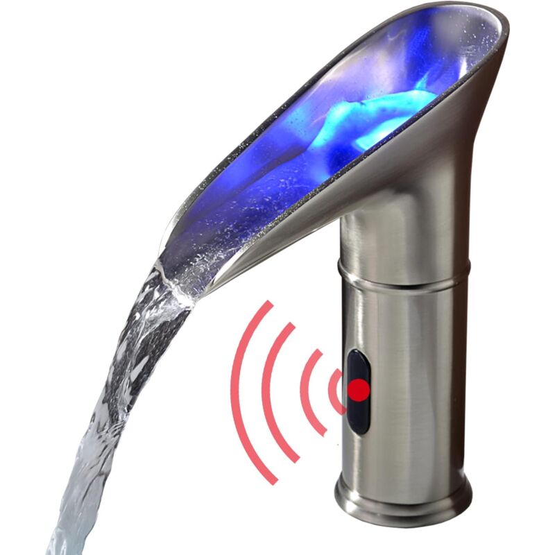 foto del prodotto gotrays rubinetto led automatico, rubinetto con sensore a cascata, lavandino a infrarossi, freddo e caldo, senza contatto, dc, 3 colori, cambiati