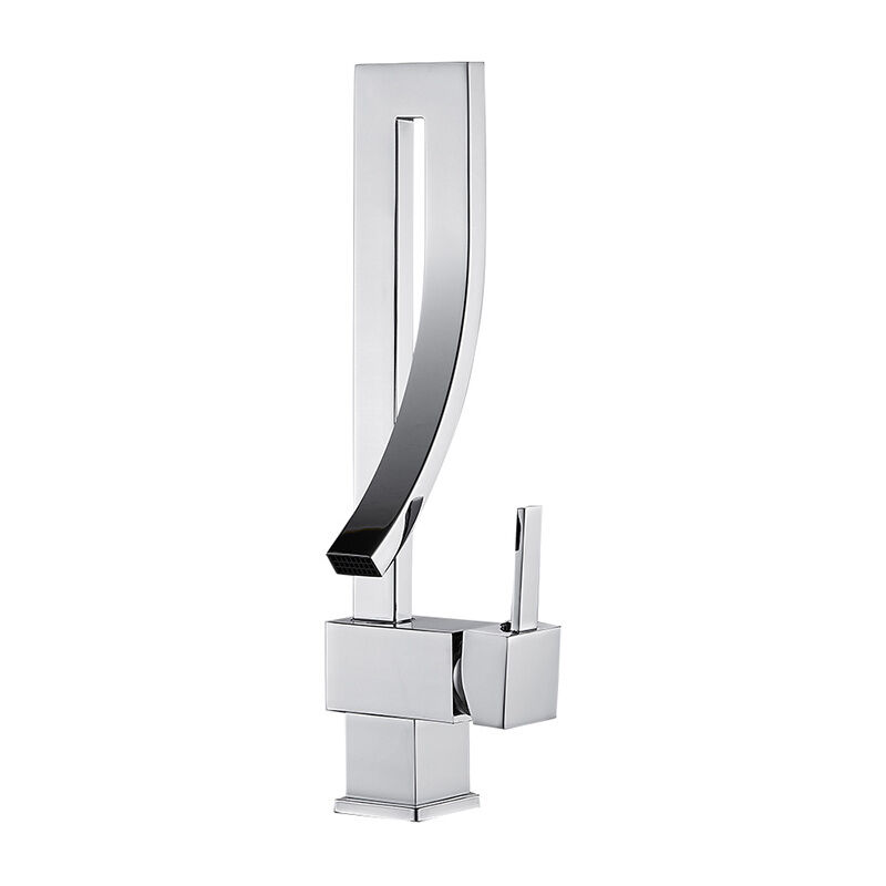 foto del prodotto gotrays rubinetto per acqua calda e fredda girevole in ottone dorato per lavabo da appoggio, rubinetto per lavello da cucina, cascata, argento