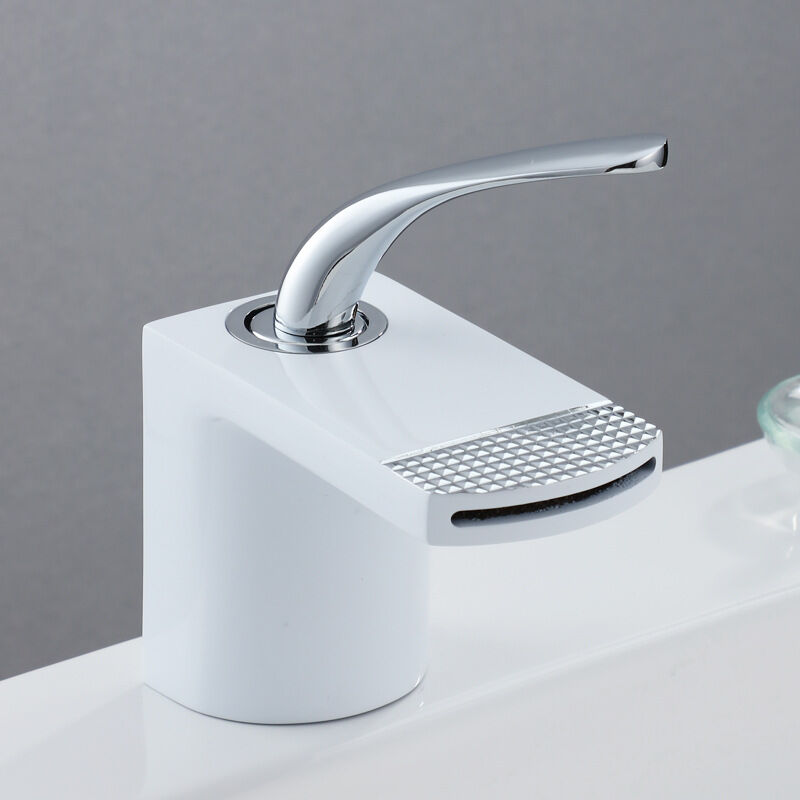 foto del prodotto gotrays - rubinetto per lavabo a cascata rubinetto per bagno domestico rubinetto caldo e freddo rubinetti per bagno bianchi creativi, argento e bianco