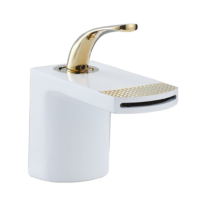 foto del prodotto gotrays - rubinetto per lavabo a cascata rubinetto per bagno domestico rubinetto caldo e freddo rubinetti per bagno bianchi creativi, oro e bianco