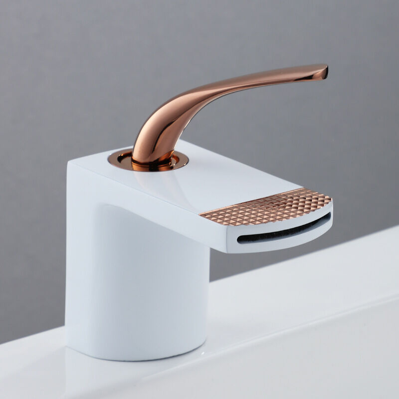 foto del prodotto gotrays - rubinetto per lavabo a cascata rubinetto per bagno domestico rubinetto caldo e freddo rubinetti per bagno bianchi creativi, oro rosa