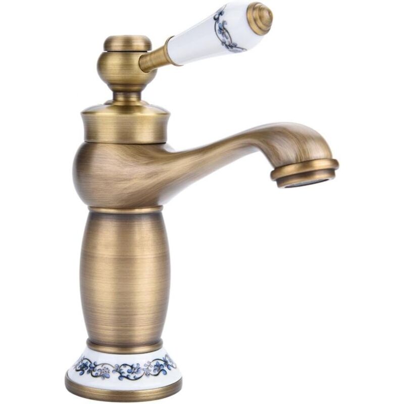 foto del prodotto gotrays rubinetto per lavabo con maniglia singola retr , rubinetto per lavabo in ceramica in ottone, blu e bianco, porcellana, collo lungo,