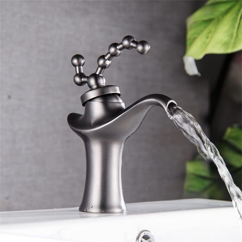 foto del prodotto gotrays rubinetto per lavabo in ottone vintage, miscelatore per bagno europeo, miscelatore per acqua calda e fredda, grigio