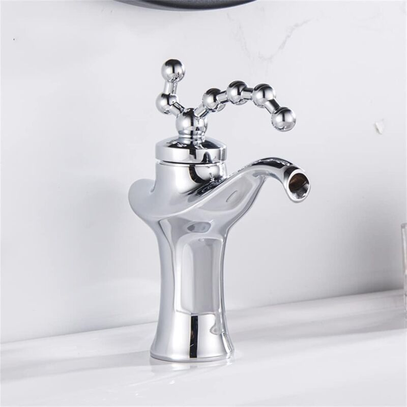 foto del prodotto gotrays rubinetto per lavabo in ottone vintage, miscelatore per bagno europeo, miscelatore per lavandino con acqua calda e fredda, argento