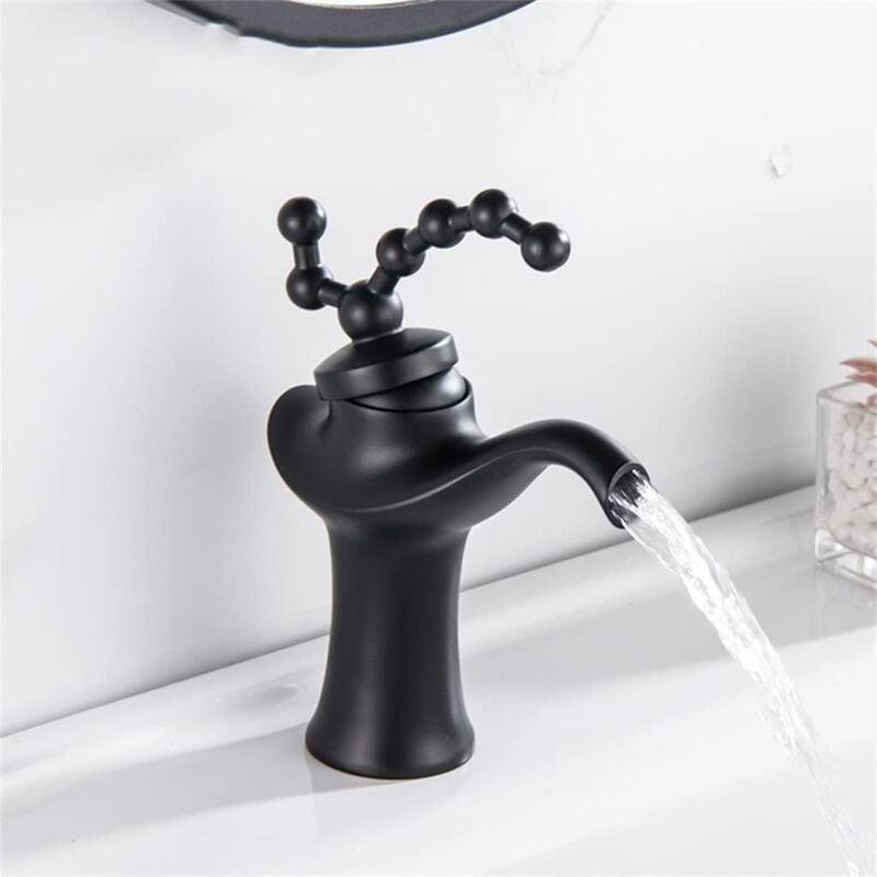 foto del prodotto gotrays rubinetto per lavabo in ottone vintage, miscelatore per bagno europeo, miscelatore per lavandino con acqua calda e fredda, nero