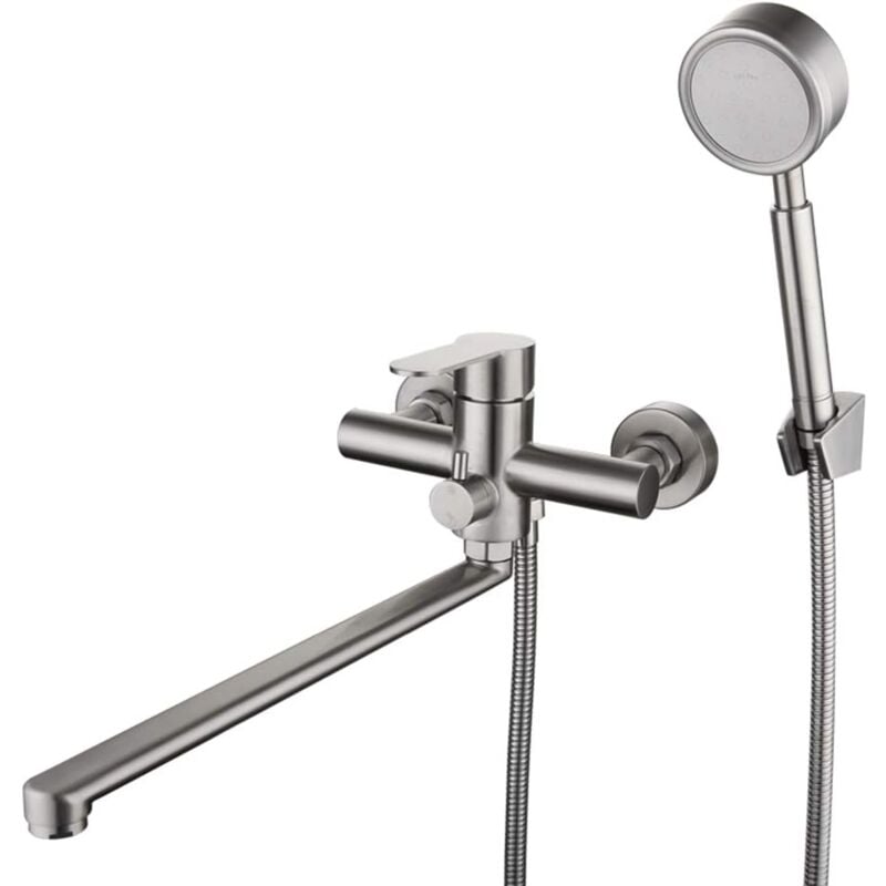 foto del prodotto gotrays rubinetto per vasca da bagno a parete, set doccia con doccetta flessibile da 1,5 m, miscelatore doccia in acciaio inox spazzolato per bagno