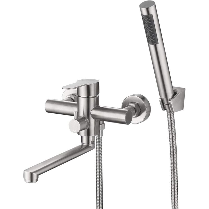 foto del prodotto gotrays rubinetto per vasca da bagno in acciaio inox, miscelatore per vasca da bagno a parete, rubinetto per doccia con doccetta, supporto a parete