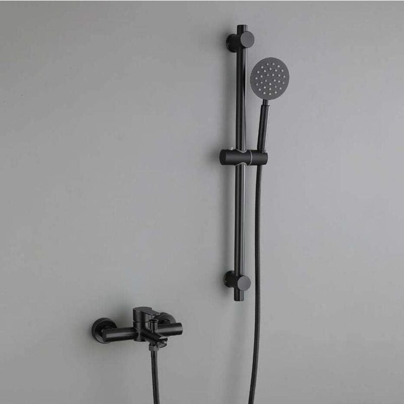 foto del prodotto gotrays - rubinetto per vasca da bagno nero, miscelatore per vasca da bagno in acciaio inossidabile montato a parete con doccetta, rubinetto per doccia con tubo flessibile da 1,5 m e supporto