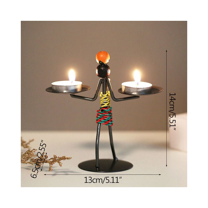 foto del prodotto gotrays set di 2 portacandele retr in ferro nero per tavoli, portacandele vintage a forma di bambina con corda di canapa per la casa, san