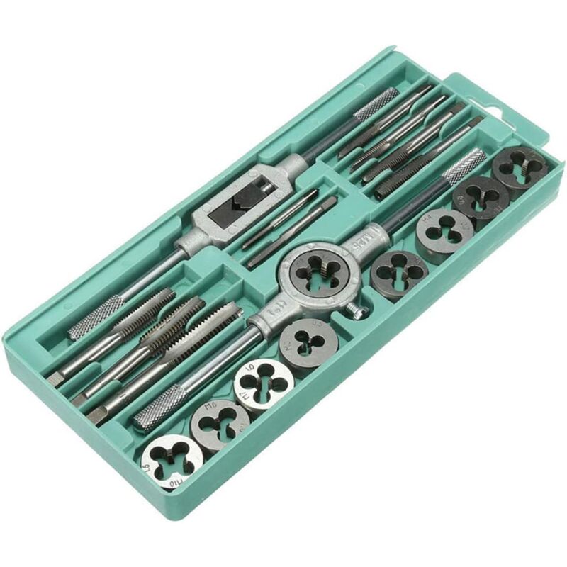 foto del prodotto gotrays set di 20 maschi e filiere in acciaio inox e tungsteno, scatola di metallo