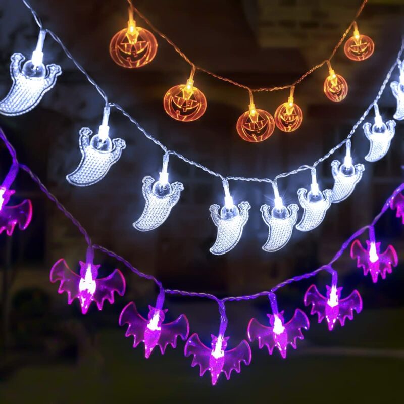 foto del prodotto gotrays set di 3 luci a corda di halloween palo luminoso 3m 20 led luci a corda a batteria per decorazioni di halloween per interni ed esterni