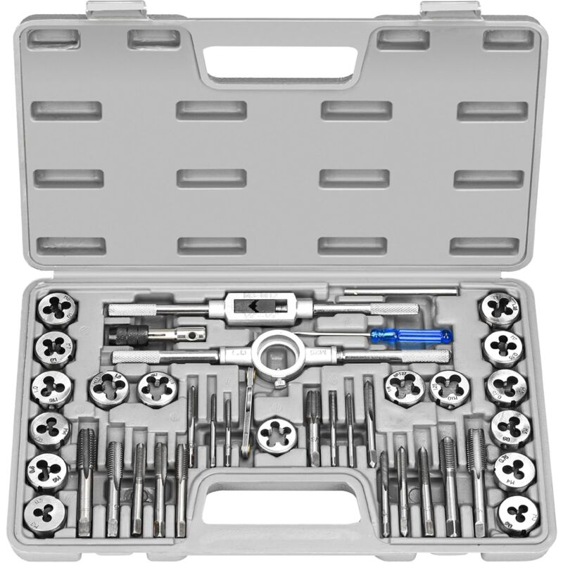 foto del prodotto gotrays set di 40 pezzi di maschi e filiere metrici m3 m12 con chiave per maschi per tagliare filettature interne ed esterne