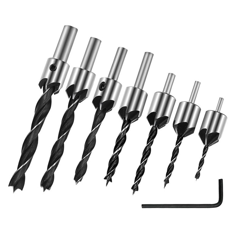 foto del prodotto gotrays set di 7 punte da trapano zincate, set di punte da trapano per intaglio del legno a tripla punta con chiave esagonale, trapano in acciaio