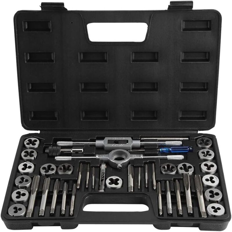 foto del prodotto gotrays set di filiere per maschiatura da 40 pezzi m3 m12 portamaschi con calibro per passo vite utensili manuali per impieghi gravosi