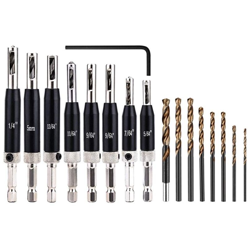 foto del prodotto gotrays set di punte per cerniere, 16 punte per cerniere hss autocentranti per porte in legno, finestre, armadi, cassetti, fori pilota, punte di