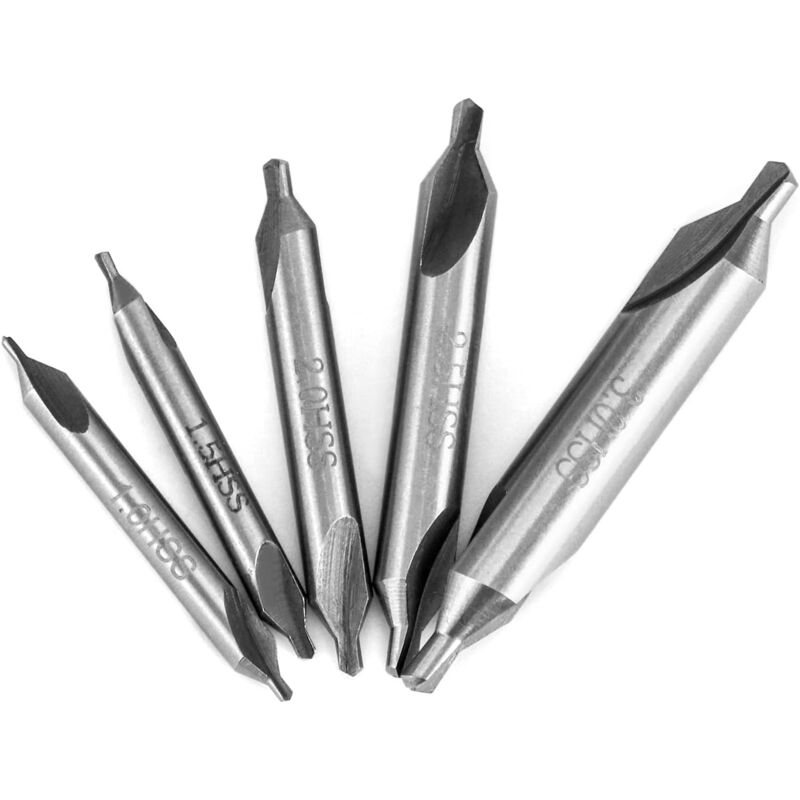 foto del prodotto gotrays set di punte per trapano centrale, 5 pezzi 1 1,5 2,5 3 mm, 60 gradi di rotazione, trapano centrale combinato per metallo, lega, rame,