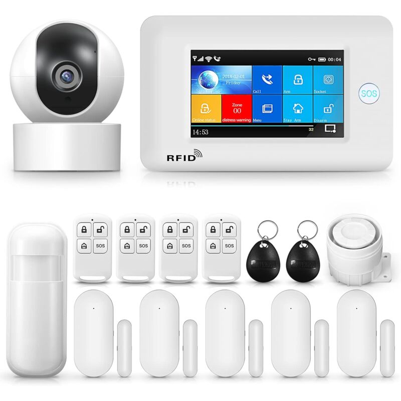 foto del prodotto gotrays sistema di allarme domestico, sistema di allarme wireless wifi 4g con telecamera di sorveglianza 1080p, allarme antifurto domestico touch