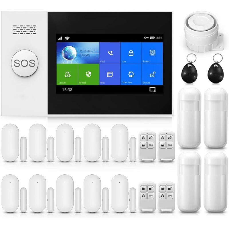 foto del prodotto gotrays sistema di allarme domestico wireless, sistema di sicurezza wi fi con schermo touch wireless da 4,3 completo, funziona con alexa e google