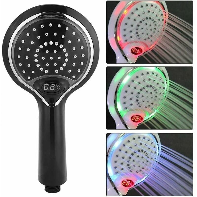 foto del prodotto gotrays soffione doccia led portatile con 3 colori di acqua che cambiano, soffione doccia led con sensore di temperatura, display digitale,