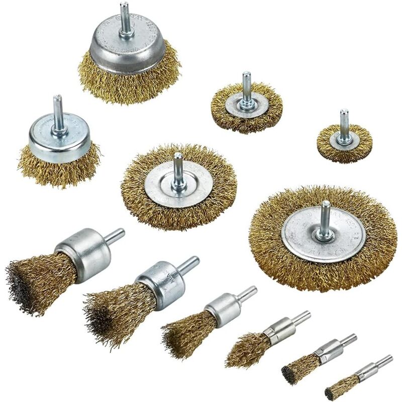 foto del prodotto gotrays spazzole metalliche per trapano, spazzole metalliche in ottone, spazzole per lucidatura metalli con spazzola a gambo, rimozione di ruggine