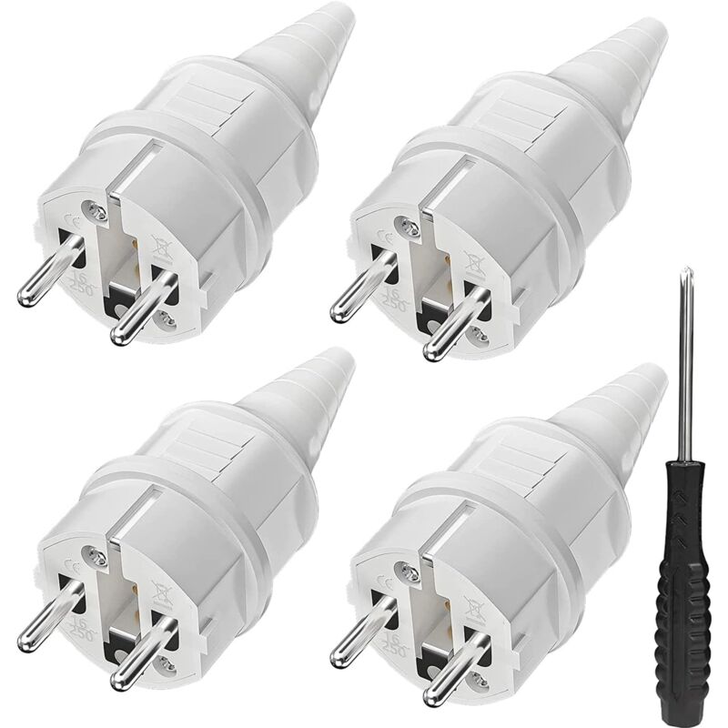 foto del prodotto gotrays spina schuko con protezione antipiega 4 pezzi , 4 x spine con contatto di terra in gomma 250 v 16 a 1 x cacciavite, spina per presa
