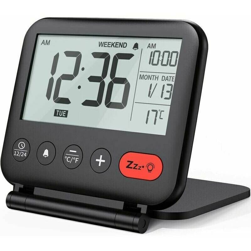 foto del prodotto gotrays sveglia da viaggio mini orologio digitale lcd portatile con calendario retroilluminato 12 24 ore temperatura specchio per il trucco piccolo