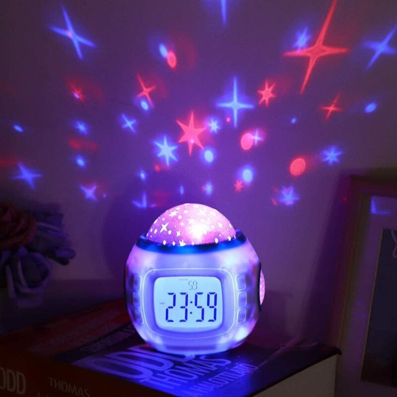 foto del prodotto gotrays sveglia per bambini con proiettore di luce notturna musicale e luminosa, proiezione di stelle nel cielo, regali di natale, regali di