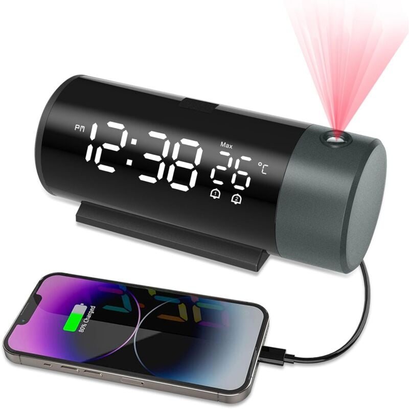 foto del prodotto gotrays sveglia, sveglia con proiettore da soffitto a 180 , orologio digitale con ampio display a led, sveglia digitale, data 12 24h e luminosit 