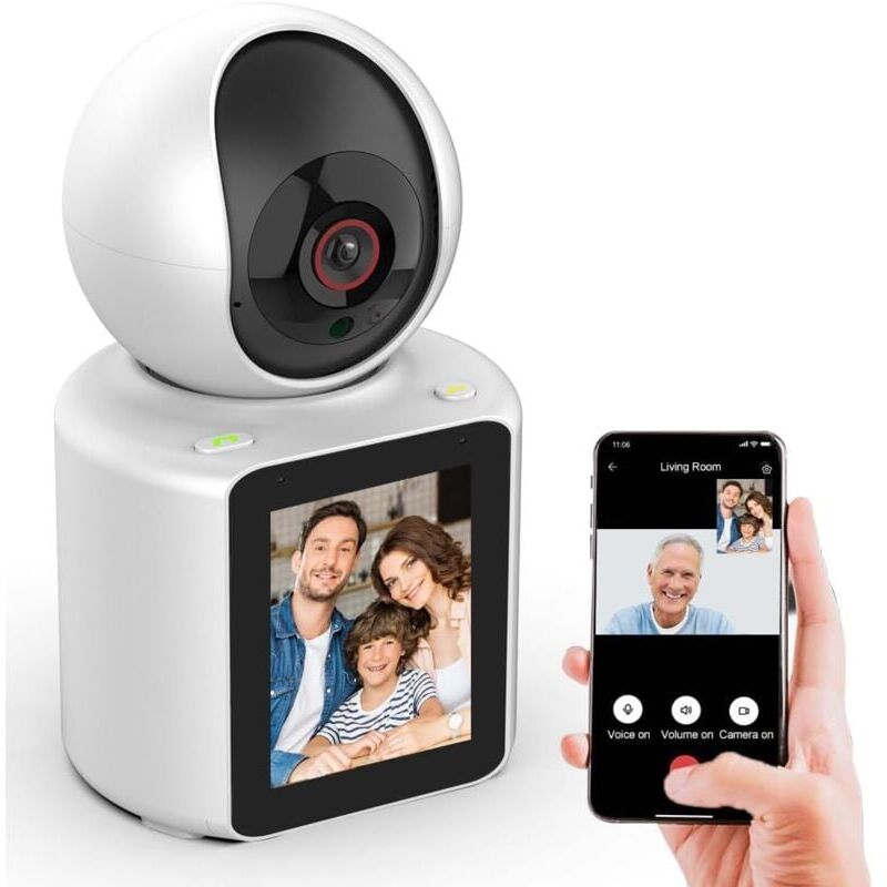 foto del prodotto gotrays telecamera di sorveglianza wifi per interni, telecamera di sorveglianza con schermo da 2,8 pollici, telecamera domestica a 360 per