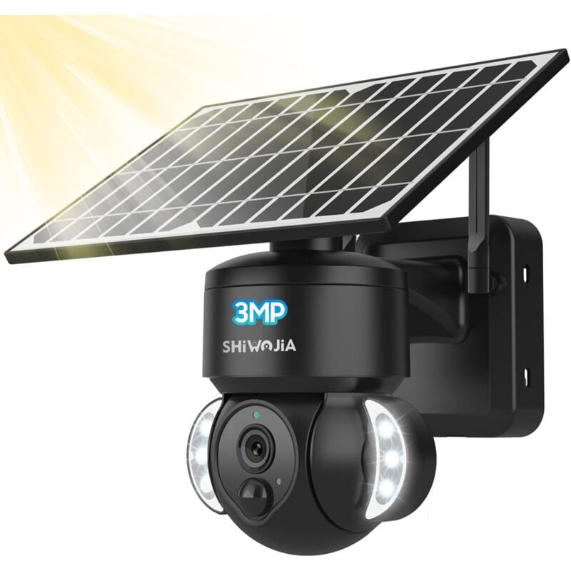 foto del prodotto gotrays telecamera di sorveglianza wifi solare per esterni, telecamera solare wireless 2k 3mp pannello solare 6w batteria 12000mah,