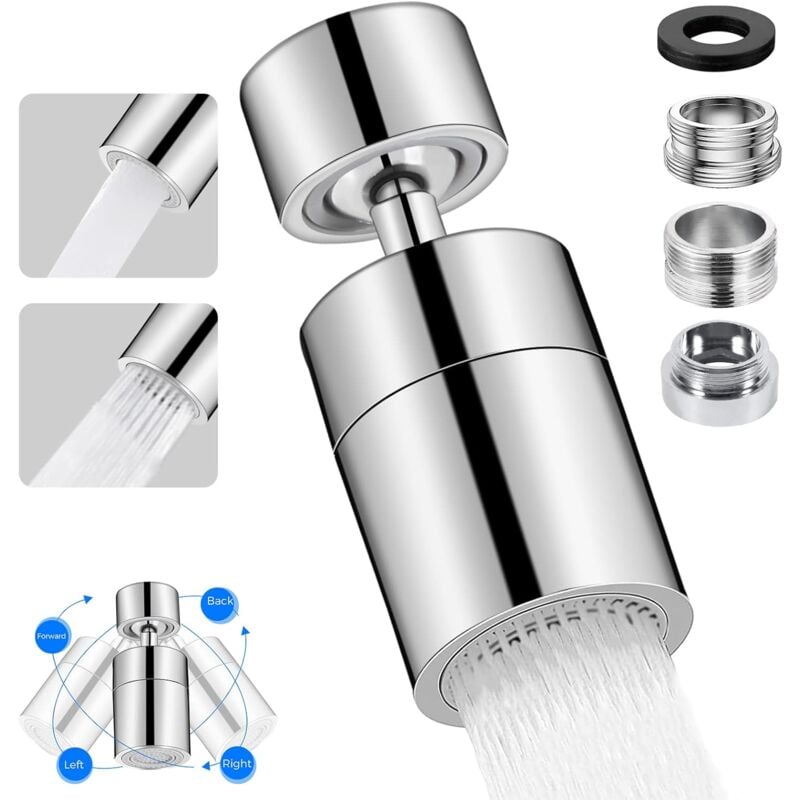 foto del prodotto gotrays ugello per rubinetto girevole a 360 gradi cromato con m22 o m24 con due tipi di ugelli per cucina bagno
