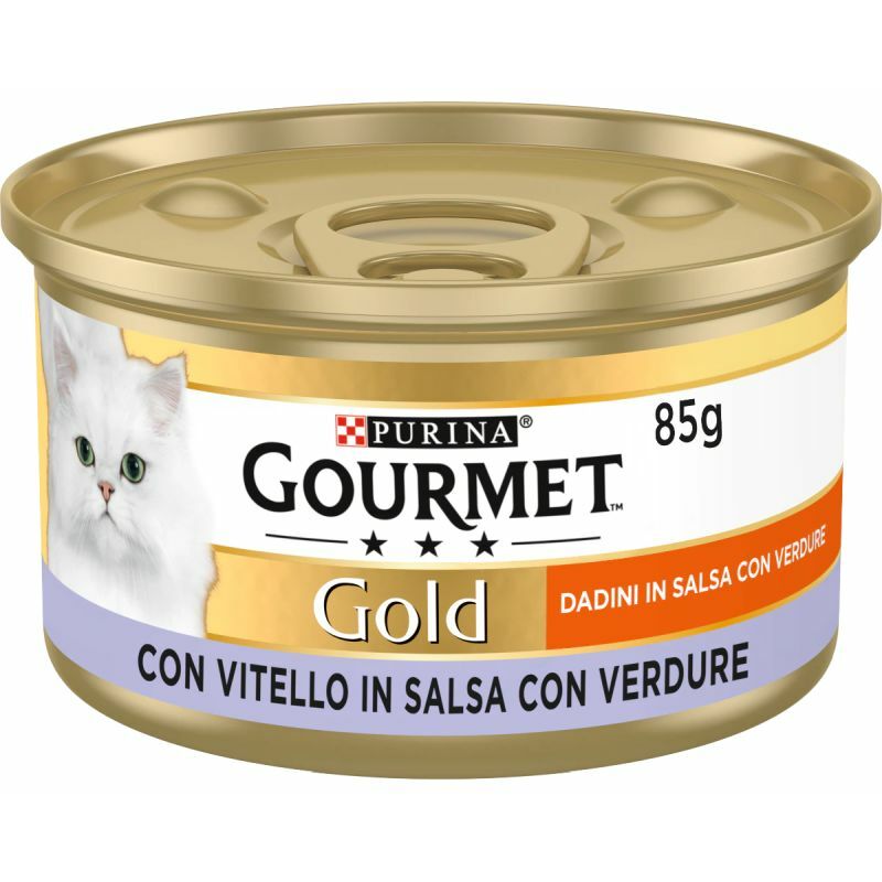 foto del prodotto gourmet gold gatto 85gr dadini con vitello e verdure in salsa