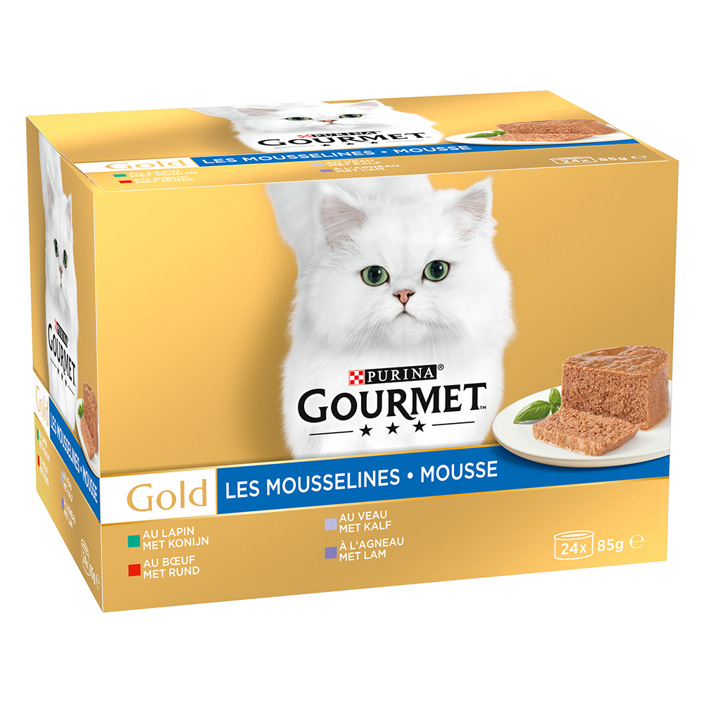 foto del prodotto gourmet gold mousse e pat 24 x 85 g umido per gatto mix pat e mousse di carne coniglio, vitello, manzo, agnello 