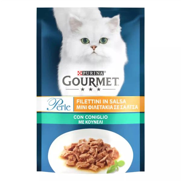 foto del prodotto gourmet le perle filettini in salsa 85 gr - con coniglio - confezione da 26 pezzi - cibo umido per gatti - 1 ordine scegli tra bzr5 / bzr20 + 200 pt fedeltà