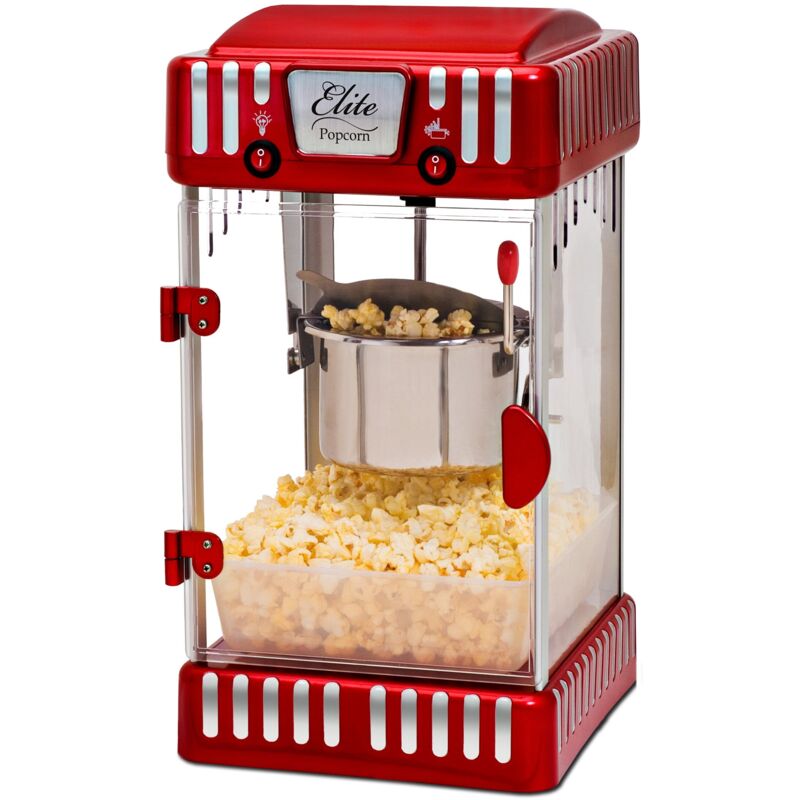 foto del prodotto gourmet, macchina per popcorn da tavolo epm 250, in classico stile retr , 70,9 g, per popcorn al burro caldi come al cinema, rosso elite
