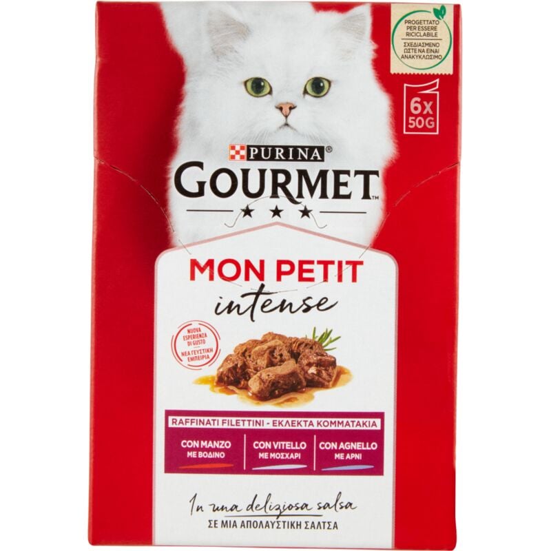 foto del prodotto gourmet mon petit filettini intense cotti in salsa (manzo / agnello / vitello) 6x50g - purina