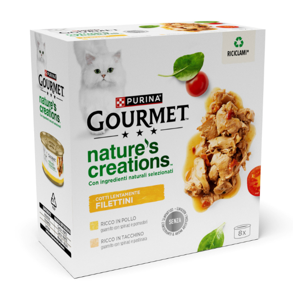 foto del prodotto gourmet nature's creation cat mini filetti in salsa 8x85 gr - pollo - tacchino - 1 ordine scegli lo sconto bzr5 bzr20 200 punti fedeltà