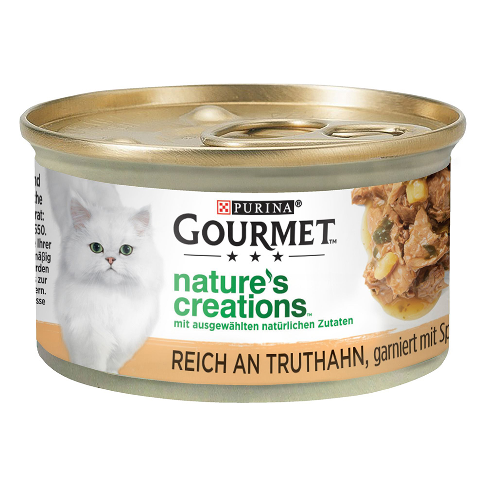 foto del prodotto gourmet nature s creations 12 x 85 g alimento umido per gatti tacchino con spinaci pastinaca