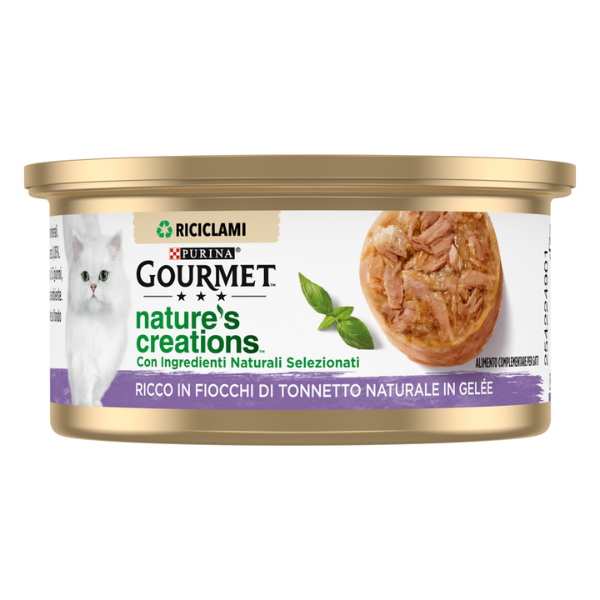 foto del prodotto gourmet nature s creations fiocchi in gelatina 70 gr tonno confezione da 24 pezzi cibo umido per gatti 1 ordine scegli lo sconto bzr5 bzr20 200 punti fedelt 