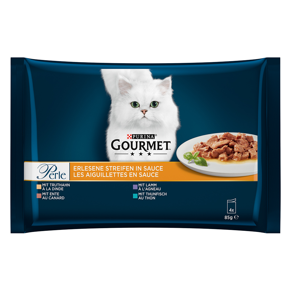 foto del prodotto gourmet perle 4 x 85 g umido per gatto filettini in salsa 4 varianti 
