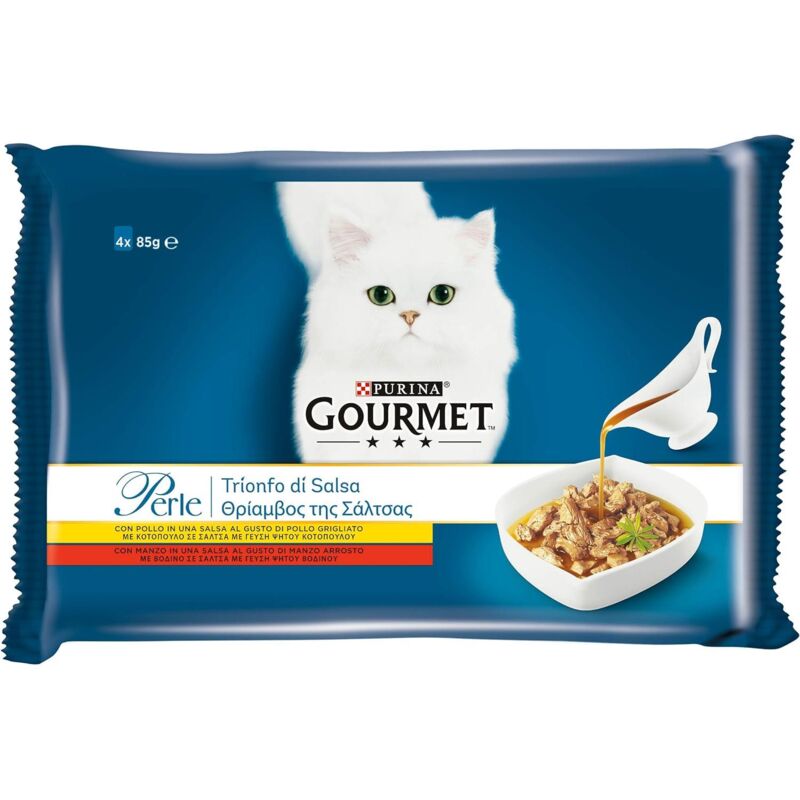 foto del prodotto gourmet perle in trionfo di salsa con pollo e manzo 85 gr x4 pz con carni delicate purina