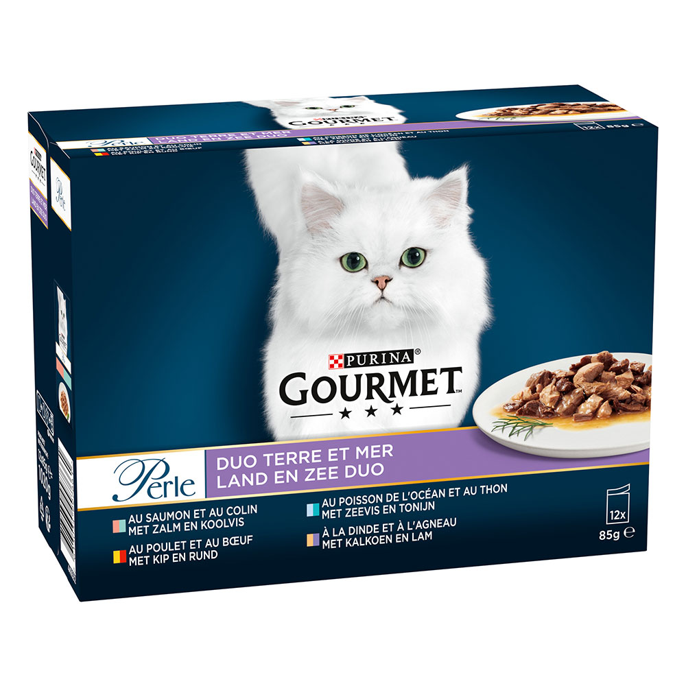 foto del prodotto gourmet perle selezione mista 12 x 85 g alimento umido per gatti duo di terra e mare