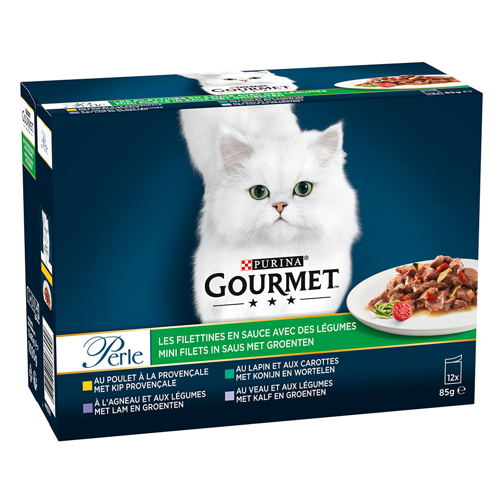 foto del prodotto gourmet perle selezione mista 12 x 85 g alimento umido per gatti filettini con verdure
