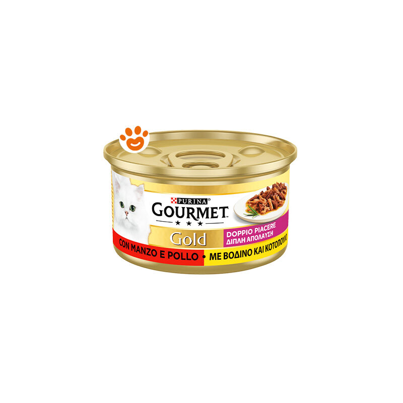 foto del prodotto gourmet purina cat gold doppio piacere manzo e pollo purina cat gold doppio piacere manzo e pollo lattina da 85 gr