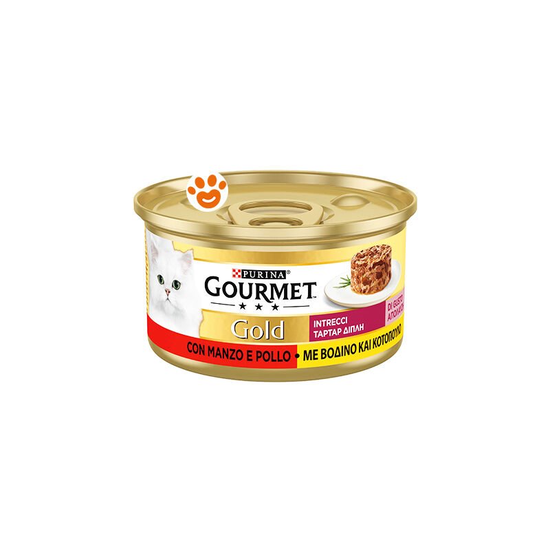 foto del prodotto gourmet purina cat gold intrecci di gusto pollo e manzo purina cat gold intrecci di gusto pollo e manzo lattina da 85 gr