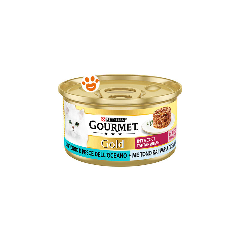 foto del prodotto gourmet purina cat gold intrecci di gusto tonno e pesce oceanico purina cat gold intrecci di gusto tonno e pesce oceanico lattina da 85 gr