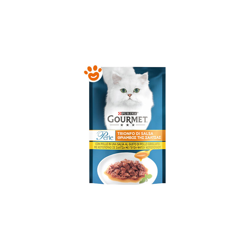 foto del prodotto gourmet purina cat perle trionfo di salsa con pollo purina cat perle trionfo di salsa con pollo bustina da 85 gr