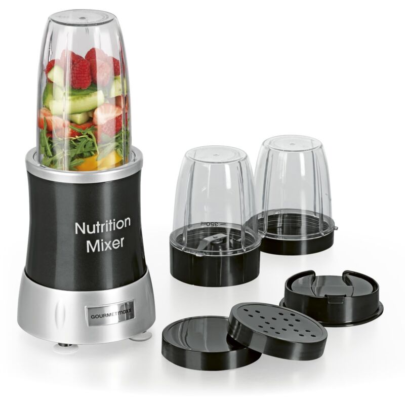 foto del prodotto gourmetmaxx nutrition blender smoothie maker con set di accessori xxl frullatore da 11 pezzi frullatore con ricette, coperchi a tenuta stagna food
