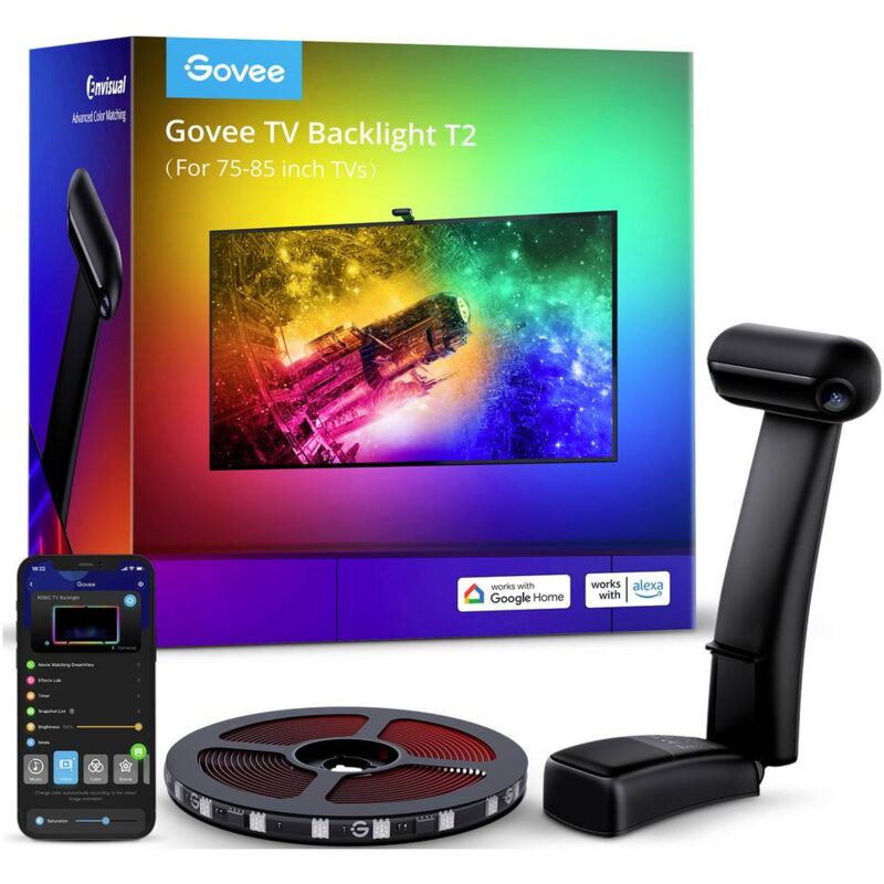 foto del prodotto govee envisual tv backlight t2 with dual cameras 55 65 h605c311 kit completo barra led 12 v, 100 v, 240 v rgb 1 kit